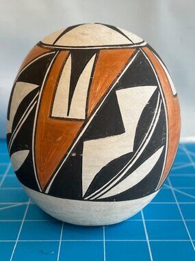 Vintage Signed Acoma Pueblo Seed Jar- Hand-Painted Native American Pottery - E.R